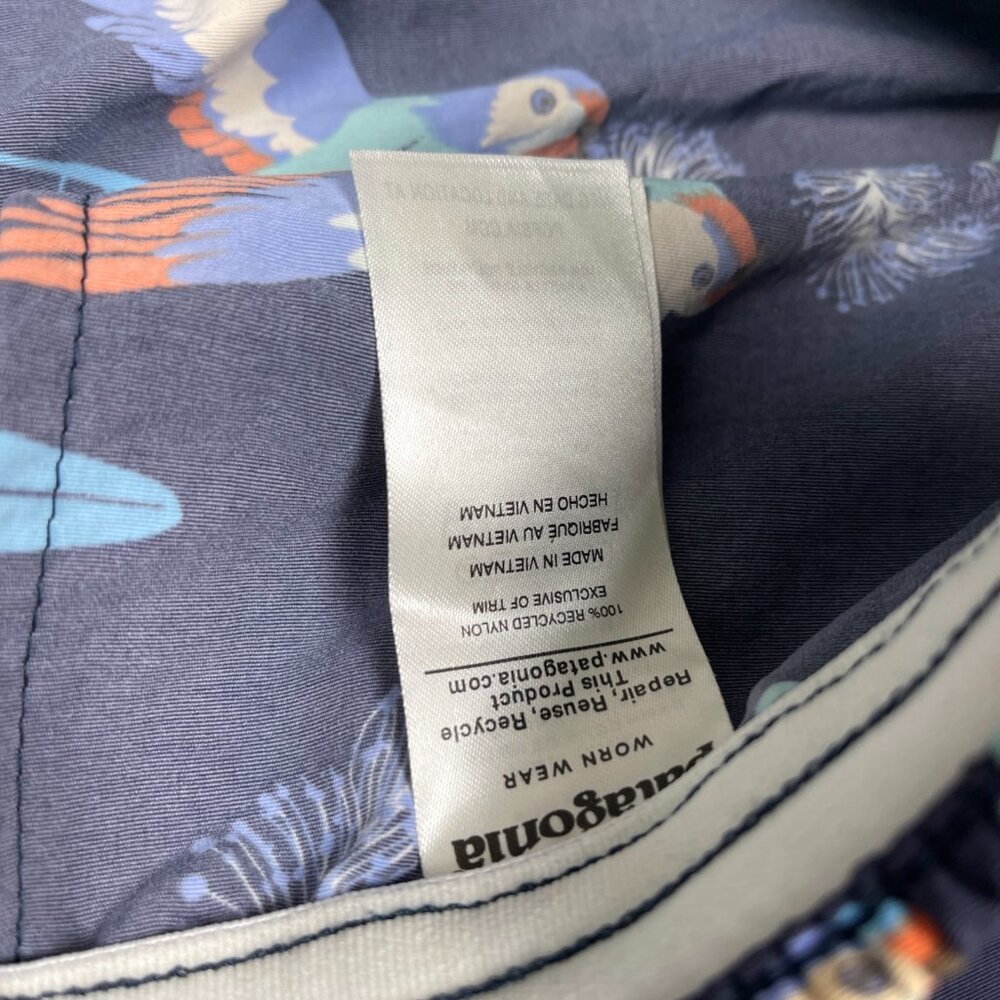 Patagonia Shorts Womens S Blue Pann Parrots Navy Nylon Drawstring Tropical Swim - Picture 6 of 10